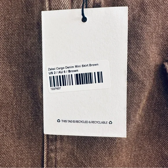 Princess Polly Zakai Cargo Denim Mini Skirt, Brown, Women’s Size 2, NWT - Picture 14 of 16